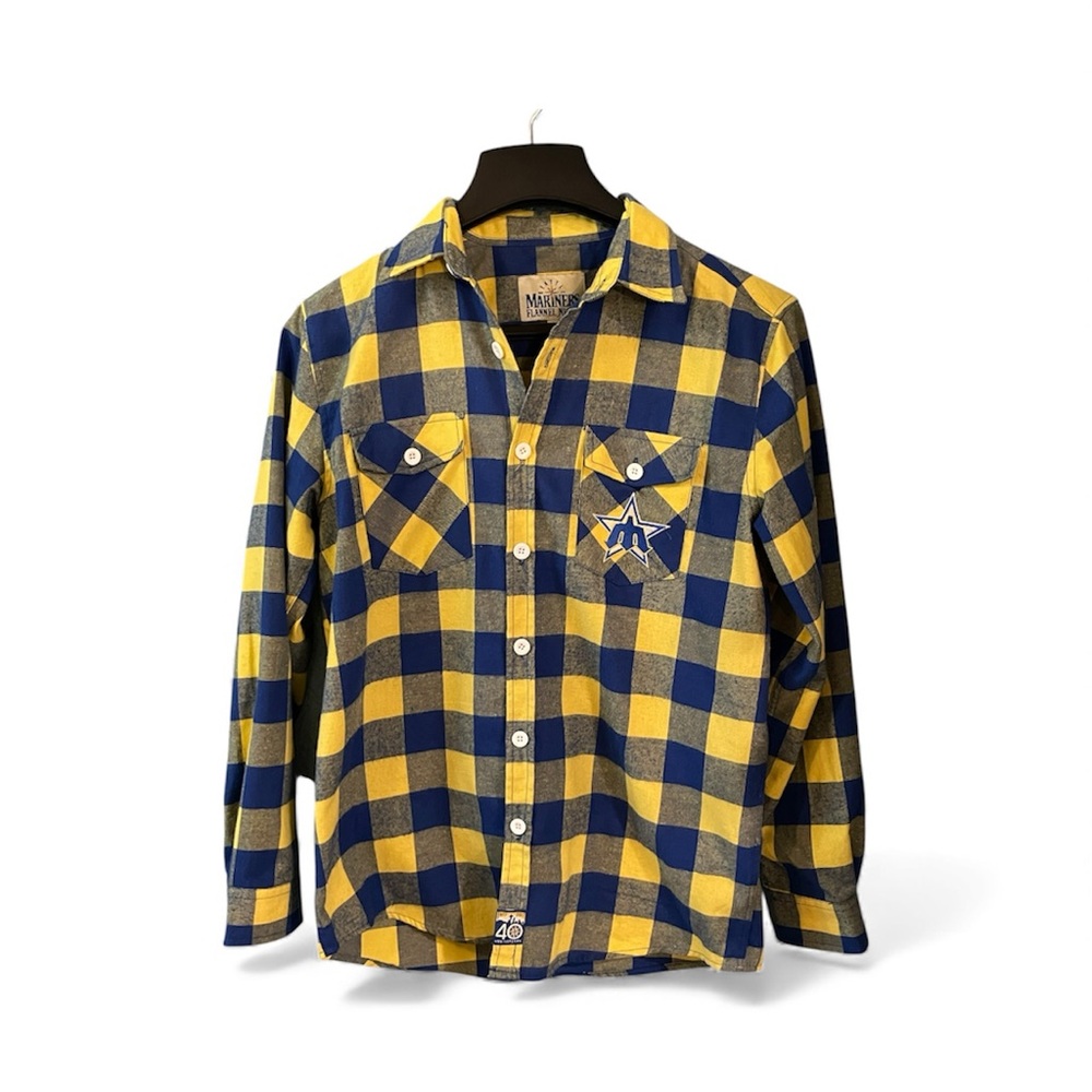 Seattle mariners Blue and Yellow flannel 40th anniversary button up